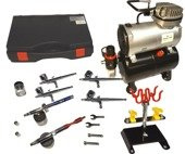 Zestaw 6 aerografów kompresor z butlą 20T stojak wężyk TG-612