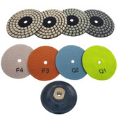 Zestaw 4 Tarcz diamentowa rzepik na sucho 100 mm TPP400 czterostopniowy Q1 Q2 F3 F4 szlifowania gres gresu kamień granit marmur poler polerowania polerska fazowania + dysk 100 wzmocniony rzep