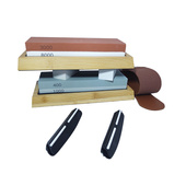 Zestaw 2 sztuk Osełka dwustronna do noży kamień szlifierski ostrzenia ostrzałka 3000/8000 2010H + osełka dwustronna do noży kamień szlifierski ostrzenia ostrzałka 400/1000 2011H + pasek skórzany skóra ekologiczna ostrzenia wygładzania
