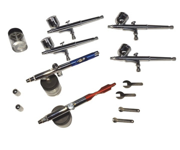 Zestaw 6 aerografów kompresor bez butli 20C stojak wężyk TG-612 zdjęcie nr 6