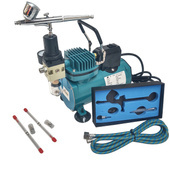 Aerograf AB130 3 dysze 0,2; 0,3; 0,5 + mini kompresor z wentylatorem niebieski TC-20CF AB-130 AB 130 wysoka jakość do aerografii AIRBRUSCH