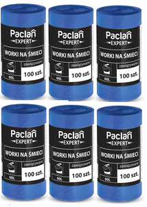 Worki na śmieci 60l 600 szt Paclan Expert zawiązywane mocne nie pękające 6 rolek zdjęcie nr 1