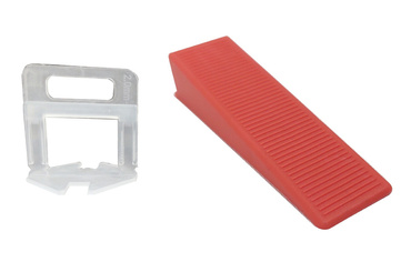 Zestaw system poziomowania płytek 030254NB klipsy 2 mm 300 szt + system poziomowania płytek 030253NB  kliny 100 szt zdjęcie nr 1