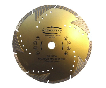 Tarcza diamentowa do cięcia betonu kamienia 230x22,2mm turbo GC MTT230 głębokie cięcie Magma granitu MTT 230x22,2 230 x 22,2 230x22,2mm zdjęcie nr 2