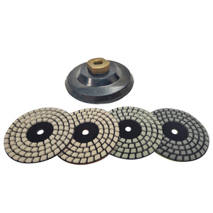 Zestaw 4 Tarcz diamentowa rzepik na sucho 100 mm TPP400 czterostopniowy Q1 Q2 F3 F4 szlifowania gres gresu kamień granit marmur poler polerowania polerska fazowania + dysk 100 wzmocniony rzep zdjęcie nr 7