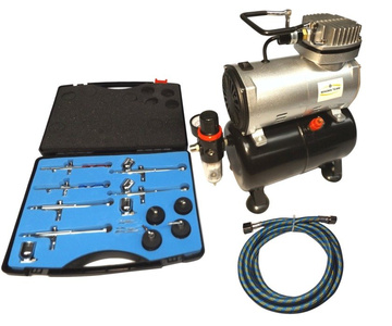 Zestaw 6 aerografów kompresor z butlą 20T stojak wężyk TG-612 zdjęcie nr 2