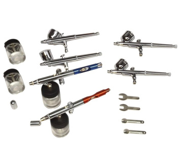 Zestaw 6 aerografów kompresor bez butli 20C stojak wężyk TG-612 zdjęcie nr 7