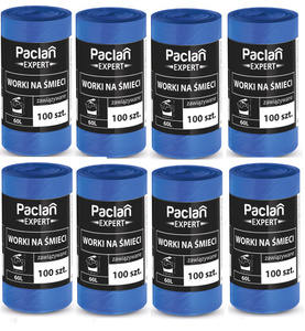 Worki na śmieci 60l 800 szt Paclan Expert zawiązywane mocne nie pękające 8 rolek zdjęcie nr 1