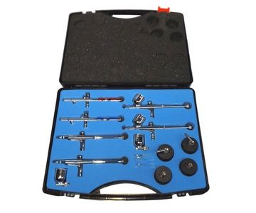 Zestaw 6 aerografów kompresor bez butli 20C stojak wężyk TG-612 zdjęcie nr 8