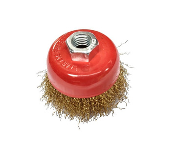 Szczotka doczołowa druciana z drutu mosiądzowanego 75mm 75xM14 garnkowe złote Angle Grinder mosiądzowana miedziowana crimped wire SPAZZOLA FERRO MORBIDA SC-98102 75xM14 75M14 75 M14 zdjęcie nr 7