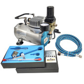 Aerograf AB130 Z DYSZĄ 0,2 I 0,3 + MINI KOMPRESOR 4BAR Z KOMPRESOREM AB-130 AB 130