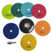 Zestaw 7 sztuk tarcza diamentowa rzepik na sucho 100mm gr 50/100/200/400/800/1500/3000 szare 3szt zestaw + dysk twardy 100mm M14 + trzpień M14