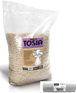 Żwirek Tosia 15 KG Pellet drewniany Ściółka do kuwety + Paclan Expert reklamówki na rolce jednorazówka 5 kg 6,7 mic zdjęcie nr 1