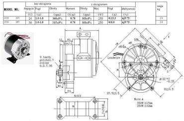Zestaw do konwersji pojazdu elektrycznego silnik DC z przekładnią 24V 250W 1016z z akcesorami zdjęcie nr 6