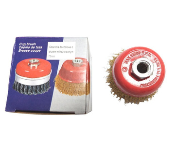 Szczotka doczołowa druciana z drutu mosiądzowanego 75mm 75xM14 garnkowe złote Angle Grinder mosiądzowana miedziowana crimped wire SPAZZOLA FERRO MORBIDA SC-98102 75xM14 75M14 75 M14 zdjęcie nr 9