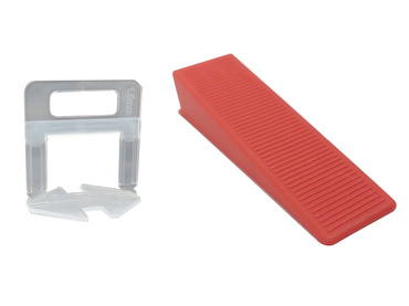 Zestaw system poziomowania płytek 030254NB klipsy 1,5 mm 300 szt + system poziomowania płytek 030253NB kliny 100 szt zdjęcie nr 1