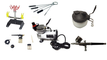 Zestaw do aerografi kompresor TC20 bez butli + AB-130K + AB-138 + Stojak + Zbiornik 502 + Szczoteczki 505 zdjęcie nr 2