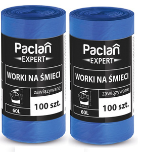 Worki na śmieci 60l 200 szt Paclan Expert zawiązywane mocne nie pękające 2 rolki zdjęcie nr 1
